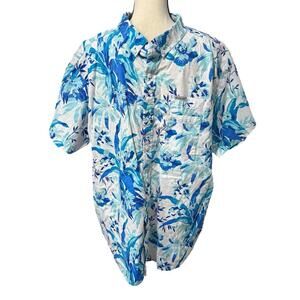 Columbia Men's Short Sleeve Button-Up Shirt Blue Floral Print XL